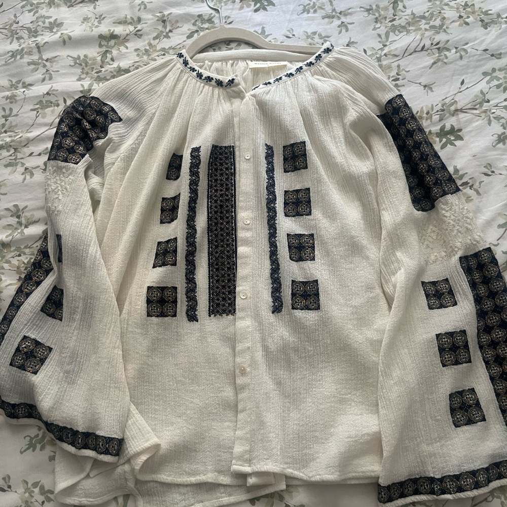 Embroidered White and Black Blouse maison hotel